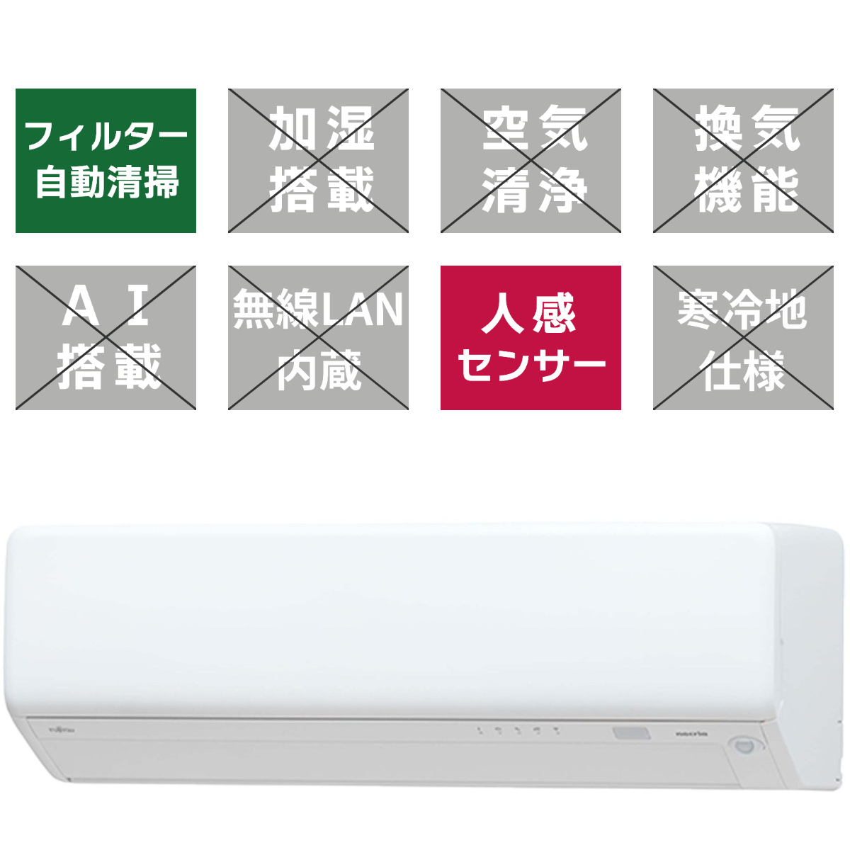 【標準工事代込】ノクリア RHシリーズ 10畳<br>フィルター自動お掃除機能付き。幅728mm×高さ250mmのコンパクトモデル。