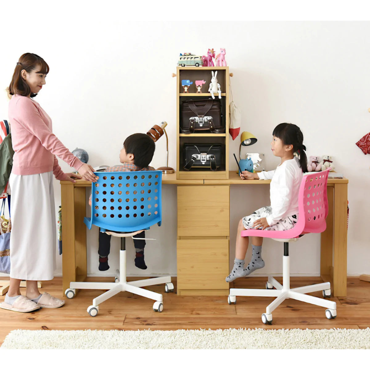 【お客様組立品】コンパクトツインデスクセット ラック+チェスト FWD-0002SET【全2色】
