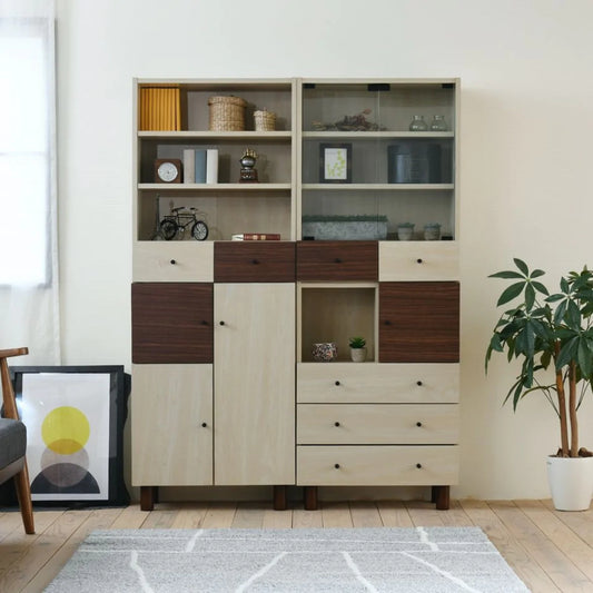 【お客様組立品】Two-tone BOXシリーズ 幅60cm 奥行30cm 高さ85cm ガラス扉&チェスト FMB-0001-NADB