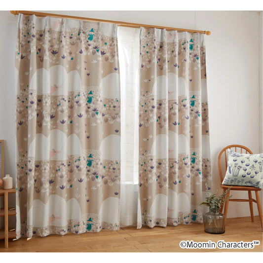MOOMIN SOFT MELODY ドレープカーテン A1003ベージュ A1004ブルー