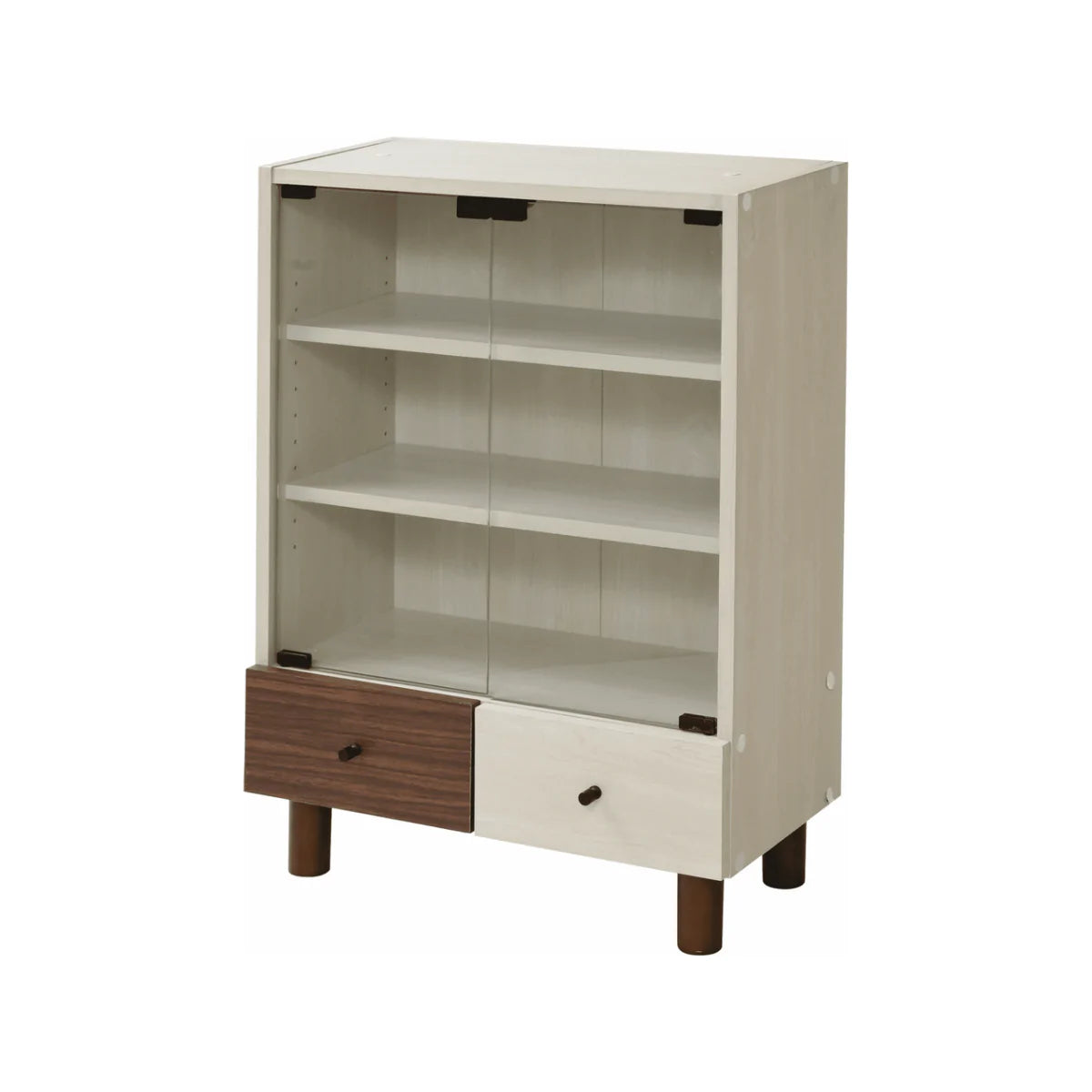 【お客様組立品】Two-tone BOXシリーズ 幅60cm 奥行30cm 高さ85cm ガラス扉&チェスト FMB-0001-NADB