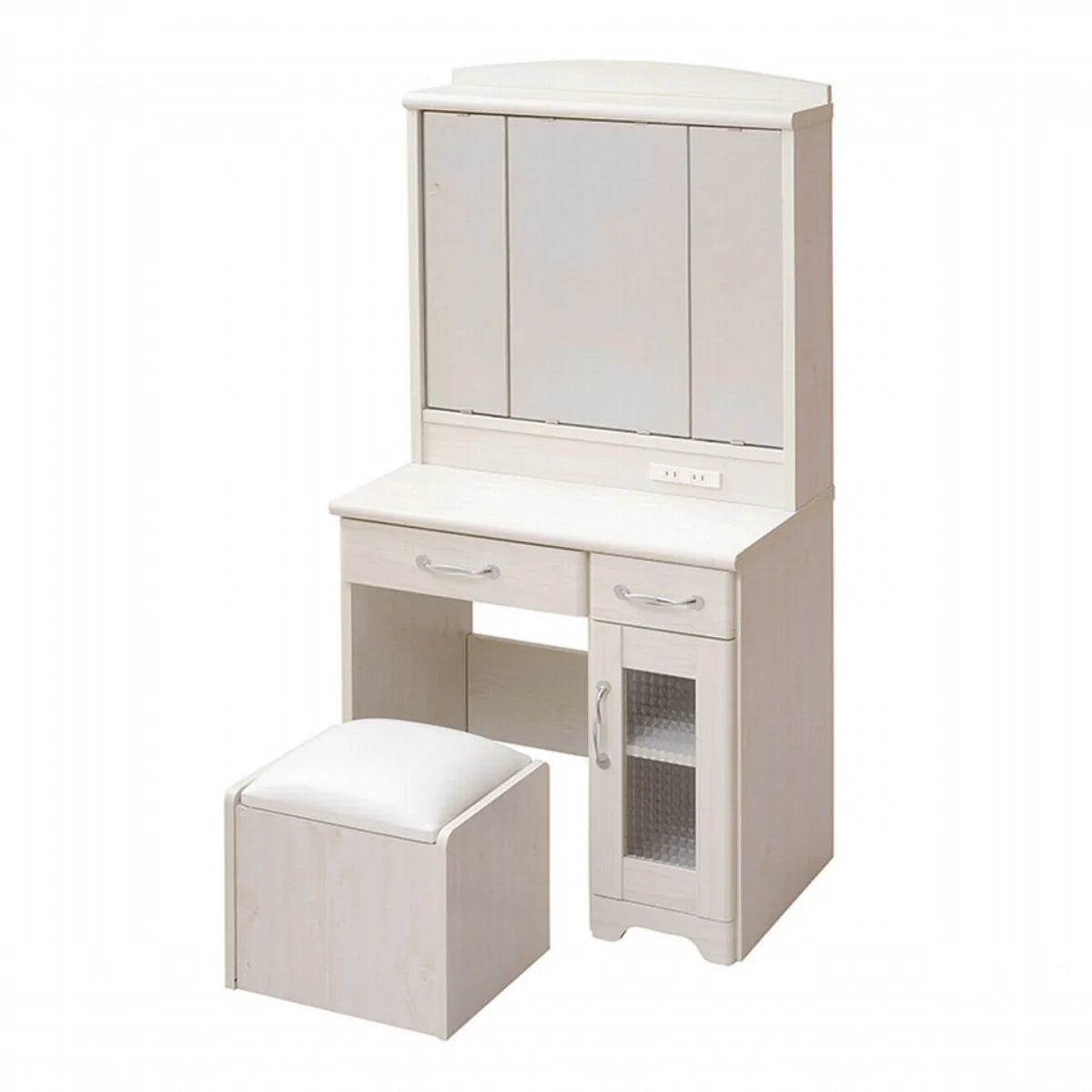 【お客様組立品】Lycka land リビングシリーズ 三面鏡ドレッサー スツール付き FLL-0034【全2色】