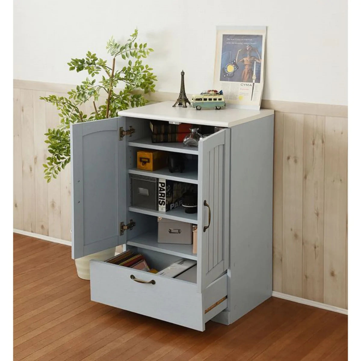 【お客様組立品】FrenchCountryシリーズ 幅60cm チェストキャビネット FFC-0003-BL