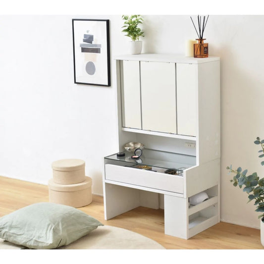 【お客様組立品】CUSTAシリーズ 三面鏡ドレッサー(ロータイプ) 高さ97.5cm 幅60cm 奥行35.5cm FDR-0003SET