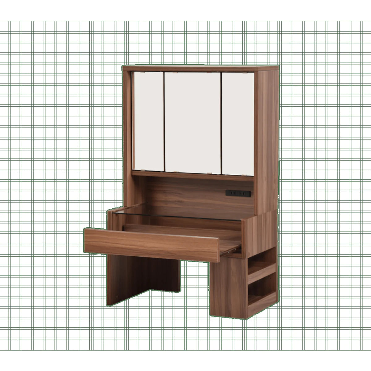 【お客様組立品】CUSTAシリーズ 三面鏡ドレッサー(ロータイプ) 高さ97.5cm 幅60cm 奥行35.5cm FDR-0003SET