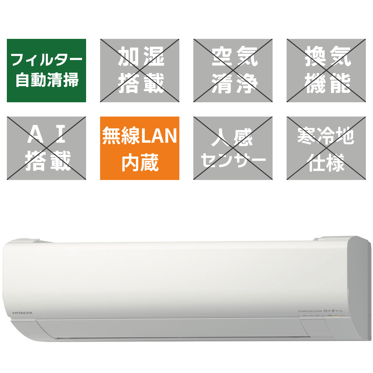 【標準工事代込】HITACHI Wシリーズ 8畳<br>「ファンお掃除ロボ」・「カビバスター」搭載。機能充実のスリムモデル。