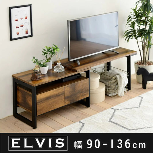 【お客様組立品】ELVISシリーズ 幅90～130cm 高さ45cm 伸縮テレビ台 KKS-0016-BKBR