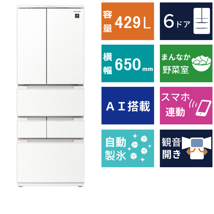 6ドア冷凍冷蔵庫<br>SJ-MF43K (429L)