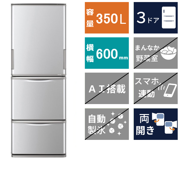 3ドア冷凍冷蔵庫<br>SJ-W358K (350L)